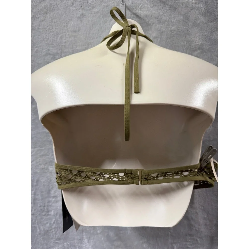 Carmen Marc Valvo Olive Green Crochet Halter Bikini Top C21962 Olive L $82 NWT